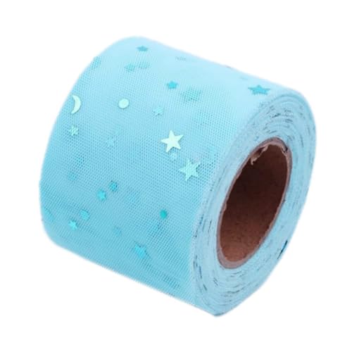 NIUSABOU 6cm x 25 Yards Tüll Netzband mit Sternen Mond Pailletten, Geschenkband, Dekoband Tüll for Nähen Basteln Dekorieren, DIY Basteln(Sky blue) von NIUSABOU