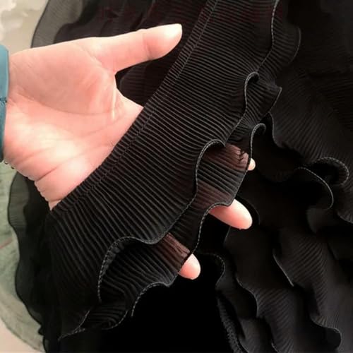 Stickband an der Seite. 7 cm breite doppellagige Chiffon-Rüschenspitze, handgefertigt, DIY-Rock, Manschetten, Kragen, Puppenkleid, Nähen, dekorative Materialien, Dentelle(Black) von NIUSABOU