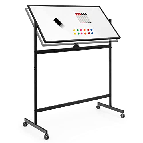 tragbare magnetische Whiteboards Doppelseitige Magnettafel, höhenverstellbar, mobil mit Magneten, Radiergummi und Stiften, 360° drehbare Schreibtafel for Home Office Schule(Black+White) von NIUSABOU