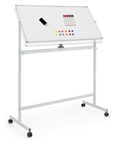 tragbare magnetische Whiteboards Doppelseitige Magnettafel, höhenverstellbar, mobil mit Magneten, Radiergummi und Stiften, 360° drehbare Schreibtafel for Home Office Schule(White) von NIUSABOU