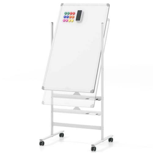 tragbare magnetische Whiteboards Doppelseitiger Magnet, Ablage for Radiergummi, Magnete und Marker, mobiles Whiteboard for Stehen for das Home-Office(White,100 x 60cm) von NIUSABOU