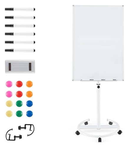 tragbare magnetische Whiteboards Staffelei-Stil, 100 x 65 cm, magnetisch mit verstellbarem Mechanismus und rundem, stabilem Ständer, mobiles Stehbrett for das Home-Office im Klassenzimmer(White) von NIUSABOU