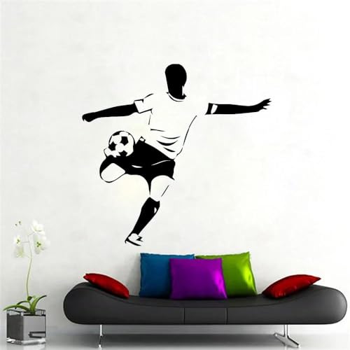 Fußballspieler - schwarz-weiße Silhouette Wandtattoo für Kinderzimmer und Sportzimmer Dekoration - Abnehmbare Vinyl-Wandaufkleber 43 x 44 cm von NIUZHENBAOS