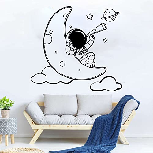 NIUZHENBAOS Astronaut auf dem Mond - Eleganter und kreativer Wandaufkleber für Kinderzimmer Dekoration - Schwarz und Weiß Abnehmbare Vinyl Wandaufkleber 40x37cm von NIUZHENBAOS