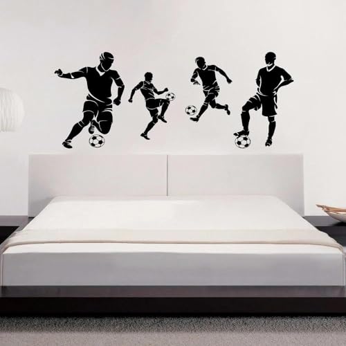 NIUZHENBAOS Fußballspieler - Schwarz-Weiß-Silhouetten-Wandaufkleber, geeignet für Schlafzimmer oder Fitnessstudio-Dekoration, entfernbarer Vinyl-Wandaufkleber 57 x 23 cm. von NIUZHENBAOS