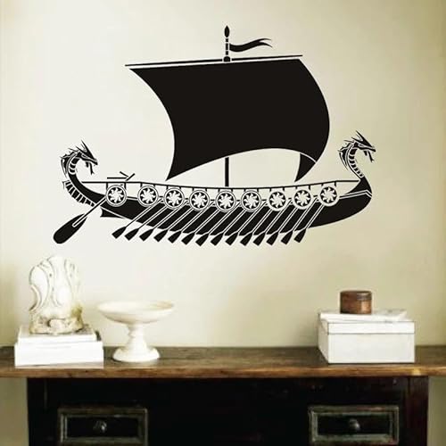 NIUZHENBAOS Schwarz und Weiß Dragon Boat Silhouette Wandaufkleber, geeignet für Wohnzimmer oder Arbeitszimmer, schafft eine Atmosphäre von Geheimnis und Abenteuer. Abnehmbare Vinyl-Wandaufkleber 58 * von NIUZHENBAOS