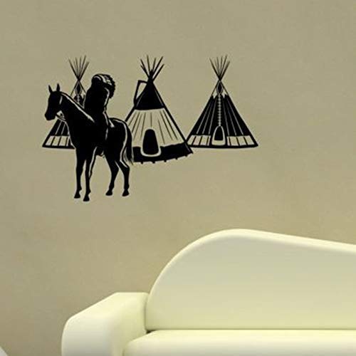 NIUZHENBAOS Silhouette Indisches Pferd und Schwarz Weiß Vorhang Wandaufkleber Für Wohnzimmer, Schlafzimmer Und Andere, Abnehmbare Vinyl Wandaufkleber Schwarz 86X57Cm von NIUZHENBAOS