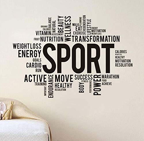 NIUZHENBAOS Sport und Fitness inspirierende Zitate Wandaufkleber, Geeignet für Fitnessstudios, Yoga-Räume, Sportzimmer und Andere Orte, Abnehmbare Vinyl Wandaufkleber 84X58cm von NIUZHENBAOS