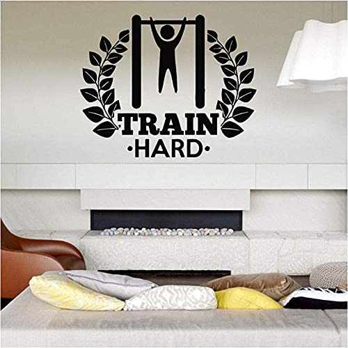 NIUZHENBAOS Train Hard: Wandaufkleber, Motivationsspruch für Fitnessstudio, Heimgymnastik, Schlafzimmer und Büro, entfernbare Vinyl-Wandaufkleber Schwarz 42 * 52 cm von NIUZHENBAOS