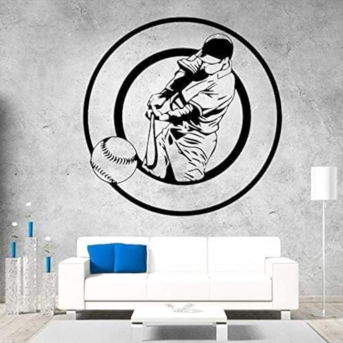 NIUZHENBAOS Wandaufkleber Einfache Schwarz-Weiß-Baseballspieler - Geeignet Für Sport-Thema Raumdekoration - Schwarz Abnehmbare Vinyl Wandaufkleber 58X58Cm von NIUZHENBAOS