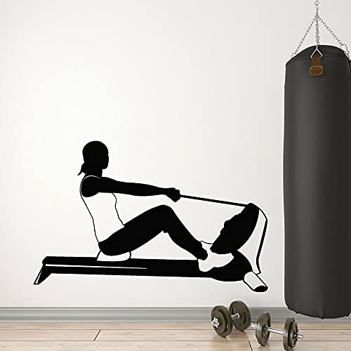 Singendes Sport-Mädchen - Schwarz-Weiß-Silhouette Wandaufkleber, Gesunder Lebensstil Geeignet Für Schlafzimmer Wohnzimmer Fitnessstudio Wohnkultur Wandposter 64x42cm von NIUZHENBAOS