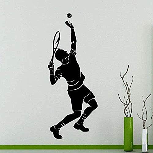 Tennisspieler - schwarz-weiße Silhouette Wandaufkleber für die Wanddekoration im Fitnessstudio oder Kinderzimmer, abnehmbare Vinyl-Wandaufkleber 57 x 135 cm von NIUZHENBAOS