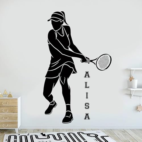 Tennisspielerin - Schwarze und weiße Silhouette Wandaufkleber - Perfekt für Kinderzimmer oder Wandaufkleber für Spiele - Stilvoll und kreativ 42X69cm von NIUZHENBAOS