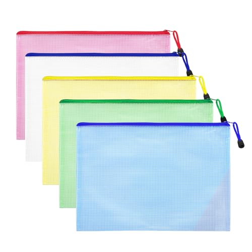 NIWOHOM A4 Dokumententasche mit Reißverschluss,5 Stück Portable Mesh Kunststoff Reißverschlusstasche,Wasserdicht und Feuchtigkeitsbeständig,Geeignet für Dokumente,Papier,Quittungen,Kosmetika von NIWOHOM