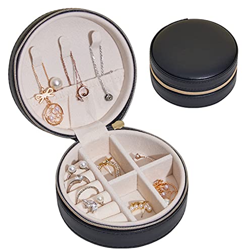 Schmuckkästchen, kreative runde Schmuck-Aufbewahrungsbox, Ohrringe, Halsketten, Schmuckaufbewahrung, Schmuckschatulle, tragbare Schmuckschatulle (schwarz) von NIWOQIPKRIPHJIG