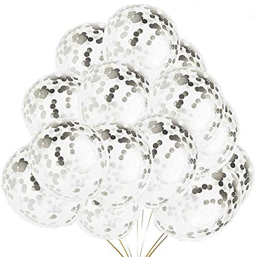 NIWWIN 24 Stück Konfetti Papier Konfetti Punkte Luftballons Latex Luftballons 12 Zoll Latex Zwei Rollen Bänder, perfekte Hochzeit Brautdusche Geburtstagsfeier Gold Party Dekorationen (Silber) von NIWWIN