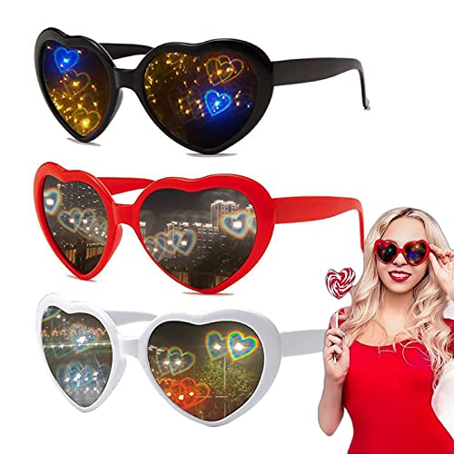 NIWWIN Herz Brille Effekt, 3D Heart Glasses Beugungs Brille Herzförmige Sonnenbrille, Lustige Brillen für Fasching Musikfestivals Party Bar Feuerwerk Musik im Freien Party Bar Nachtclub.3 Stück von NIWWIN