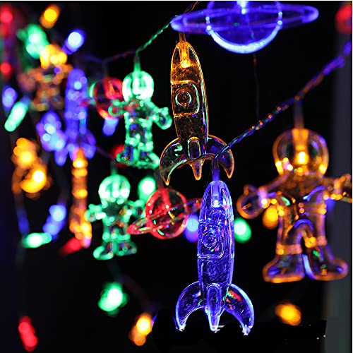 NIWWIN 3M 20LED Astronaut Raumschiff Lichterkette Kinderzimmer LED Rakete Anhänger Lichterkette Für Gartenparty Weihnachtsdekoration Hochzeit Geburtstagsgeschenk Beleuchtung (Mehrfarbig) von NIWWIN