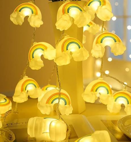 Baby Kinder süß Regenbogen-Mond-Lampen-Fee-Schnur-Lichter Warme Zimmer-Licht-Korridor-Dekor-Batterie-Party-Weihnachtsferien-Kindergarten-Geschenk-DIY-Nacht-Stimmungs-Lichter-Dekoration von NIWWIN