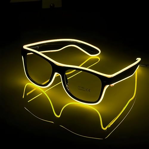 NIWWIN LED Brille, Cyberpunk LED Brille, flexibler Draht Neon Brille,Flashing LED Sonnenbrille Kostüme für Cosplay, Bar, Club, Partybrille, Geschenk, Party Gadgets, EDM, Halloween (1, Gelb) von NIWWIN