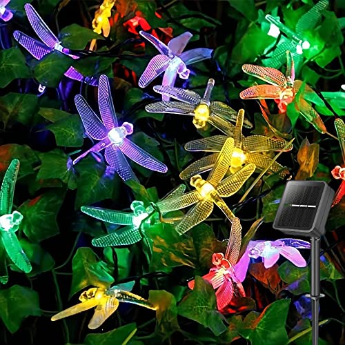 NIWWIN Solarstring-Leuchten, 30 LED, 6,5 Meter lange Lampenschnur, mehrfarbige LED-Fee-Lichter für Garten-Terrasse Hochzeitsfeier Weihnachtsdekoration (Libelle) von NIWWIN