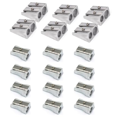 18-teiliges Bleistiftspitzer-Set, inklusive 6 Stück Doppelloch und 12 Stück Einzelloch-Metallstifte, manueller Bleistiftspitzer, Bleistiftspitzer aus Metall, Bleistiftspitzer für Schule, Zuhause, von NIYATA