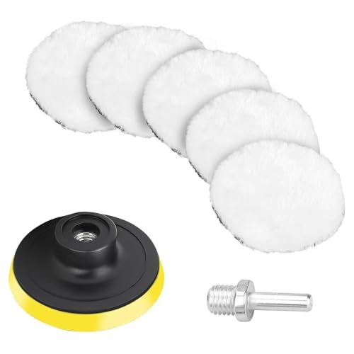 NIYATA 7-teiliges Woll-Polierpad-Set, 15,2 cm, Polierpads für Bohrmaschine mit M14-Bohrer-Adapter, Polierpads für Bohrer, Autopolierpads für Auto und Möbel (150 mm) von NIYATA