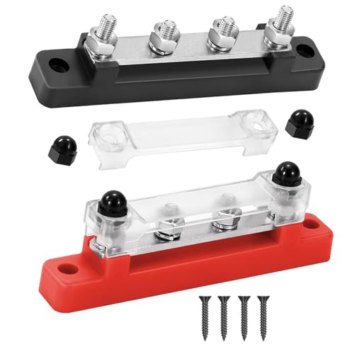 NIYATA Stromverteilerblock, 12 V-48 V DC, 150 A, 2-Wege-Klemme M6, einreihig, rechts, für Auto, Anhänger, Boot, Wohnmobil, Rot und Schwarz, 2 Stück von NIYATA