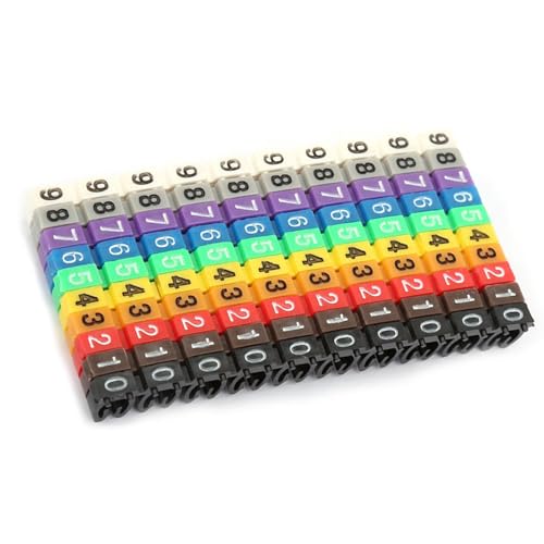 100 Stück 2,5 mm² Drahtnummernetiketten, Aufsteckbare Codierte Markierung für Bunte Kabel Zur Markierung Verschiedener Kabel (100 Stück KCM-2,5 mm, 2,5 quadratisch) von NIZUUONE