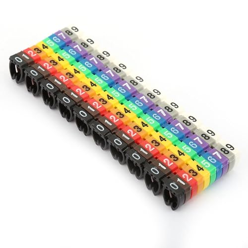 100 Stück 2,5 mm² Drahtnummernetiketten, Aufsteckbare Codierte Markierung für Bunte Kabel Zur Markierung Verschiedener Kabel (100 Stück KCM-6 mm, 6 Quadratmeter) von NIZUUONE