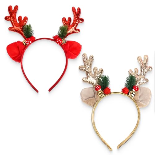 NJCXOLA 2 Stück Weihnachtskopfschmuck Rentier Haarreif Christmas Hair Accessories Weihnachts Kopfschmuck Weihnachtsmütze Rentier Haarreif Weihnachten Reindeer Headband für Damen Mädchen Kinder von NJCXOLA