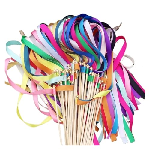 NJIEzhao Wedding Wands 50/20 Stück Bunte Fleckenband-Hochzeitsstäbchen, gemischte Farben, Hochzeitsstäbe mit goldenen Glocken for die Hochzeitsdekoration(50pcs) von NJIEzhao