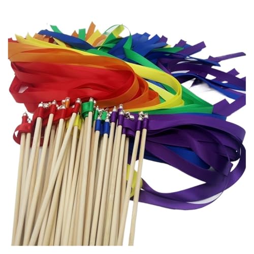 NJIEzhao Wedding Wands Regenbogenband-Hochzeitsstäbe mit silberner Glocke, Hochzeitsband-Stickband, wirbelnde Luftschlangen(20PCS) von NJIEzhao