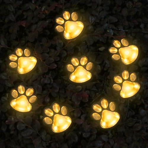 Solar Pfotenabdruck Lichter, (4er Set) LED Solarleuchten Katze Hund Tier Solar Lichterkette Outdoor Dekoration, Wasserdichte Gartenleuchten für Garten Terrasse Hof Dekor Gehweg (Warmweiß) von NKFOOPDU