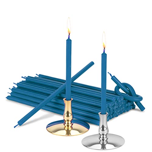 NKlaus - Set 2X Kerzenhalter mit Altarkerzen hellblau Tropffrei L 16cm Paraffinwachs 40029 von NKlaus