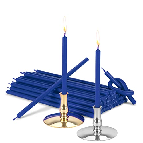 NKlaus - Set 2X Kerzenhalter mit Stabkerzen blau Tropffrei L 16cm Paraffinwachs 40030 von NKlaus