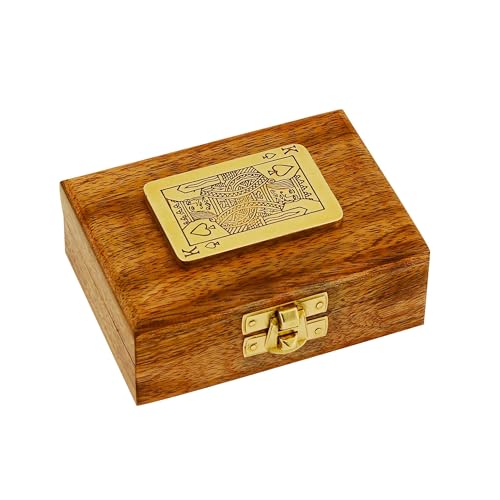 NKlaus Spielkartenbox aus Mango-Holz und Messing, 11x8x4cm – Nautische Dekoration, Kartenbox für Spieleabende 15932 von NKlaus