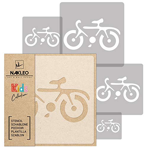 NAKLEO Schablonen Malen für Kinder, 5 Stück Set 9x9 bis 34x34cm Radfahren Fahrrad Berg, Wiederverwendbare Kunstoff Kinderzimmer Malvorlage Raumdekoration, Basteln DIY Wand Möbel Papier von Nakleo