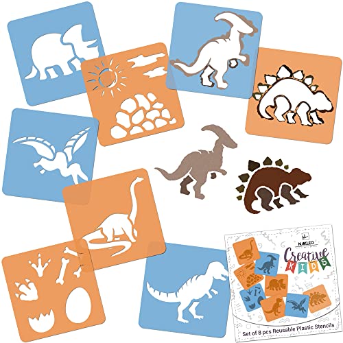 NAKLEO Schablonen Malen für Kinder - 8 Stück - Dinosaurier - Kinder Kreatives Zeichnen Schablonen Set - Plastik - 15x15cm - Wiederverwendbar von Nakleo