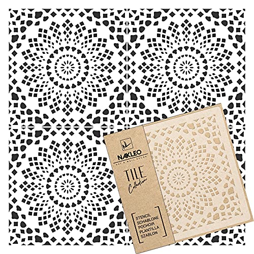 NAKLEO Fliesen Schablone zum Malen 20x20 cm, Cabrela Geometric Circle Lace Mosaic, Kunststoff Wiederverwendbare Bodenschablone DIY, Holz Möbel Wand Dekoration von Nakleo