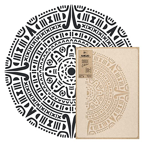 NAKLEO Mandala Malerei Große Schablone - Durchmesser 59 cm - Aztekischer Kreis Mandala Geometrisches Ornament - Wiederverwendbare Plastik Wandschablone von Nakleo