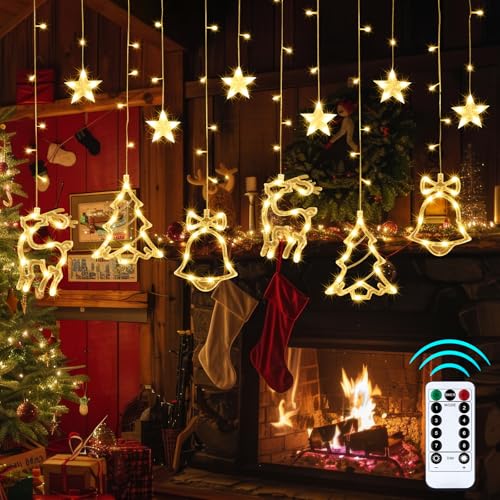 NLMWTI 8 Modi LED Weihnachtsbeleuchtung, 12er Set Weihnachtsdeko Fenster Lichter mit Saugnapf, 138 Leuchten LED Warmweiß Batteriebetrieb Weihnachtsbeleuchtung für Weihnachtsdeko von NLMWTI