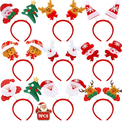 NLMWTI 9 Stück Weihnachten Stirnband, Weihnachts Haarreif Weihnachtsmütze Weihnachtsdekoration, Weihnachtsstirnband Haarschmuck für Erwachsene und Kinder von NLMWTI