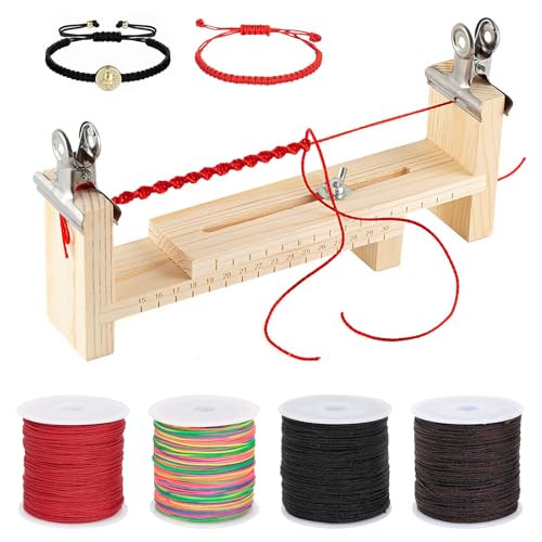 NLONLL Holz Armband Hersteller Verstellbare Paracord Jig Armband Maker Holz Bracelet Maker mit 4 Roll Flechtgarn und 2 Klammer Paracord Zubehör Armbänder Knüpfen Set für DIY Knotter Werkzeuge von NLONLL