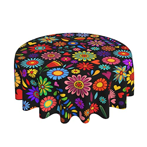Bunte mexikanische Blumen-Tischdecke, runde Tischdecke, waschbare Tischdecke für Küche, Party, Picknick, Esszimmer, Dekoration, 152,4 cm von NLWQEKV