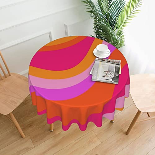 Runde Tischdecke im Retro-Stil der 70er Jahre, rosa und orange Wirbel, Wellen, abstraktes Muster, 152,4 cm, waschbar, wiederverwendbar, knitterfrei, schmutzabweisend für Küche, Abendessen, Party, Urla von NLWQEKV