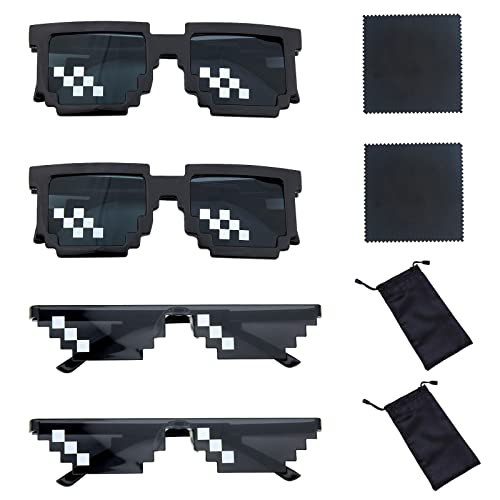 NMBCH Thug Life Brille，4er Pack SpaßBrille Pixel Sonnenbrille, Pixel Mosaik Brille Unisex Sonnenbrille Perfekt FüR Partys Und Verkleidungen von NMBCH