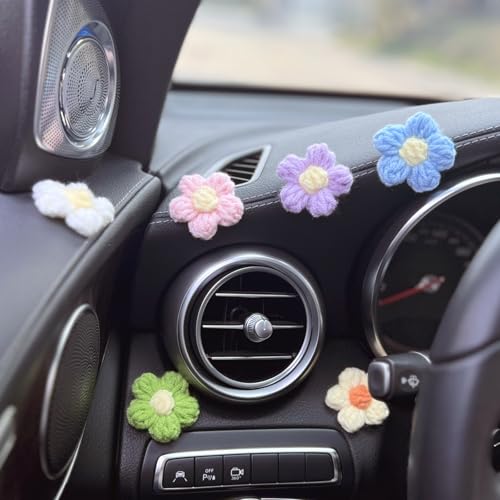 NMOHYDEU Häkelblumen Auto Innenzubehör Rückspiegel Dekorationen Set von 6 Handgemachte Strickblumen Auto Armaturenbrett Dekor für Frauen Mädchen NMOHYDEU Häkelblumen Auto Innenzubehör Rückspiegel Dekorationen Set von 6 Handgemachte Strickblumen Auto Armaturenbrett Dekor für Frauen Mädchen von NMOHYDEU