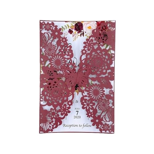 NMZXSTKN Hochzeitseinladungen Karte 10 Stück Glitzer-Schmetterling-Einladungskarten-Umschläge for Hochzeit, Verlobung, Taufe, Party-Dekoration, Geschenkartikel(Burgundy,Only Cover) von NMZXSTKN