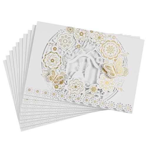 NMZXSTKN Hochzeitseinladungen Karte 10 Teile/Paket 3D Schmetterling Hochzeit Einladungskarten Blume Braut Bräutigam Aushöhlen Glänzende Perle Papier Kartenhalter(10pcs White Card) von NMZXSTKN